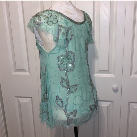 FREE PEOPLE Titan's Treasure Boho Angel Mint Green Embellished Tunic NWOT RARE - Picture 14 of 16